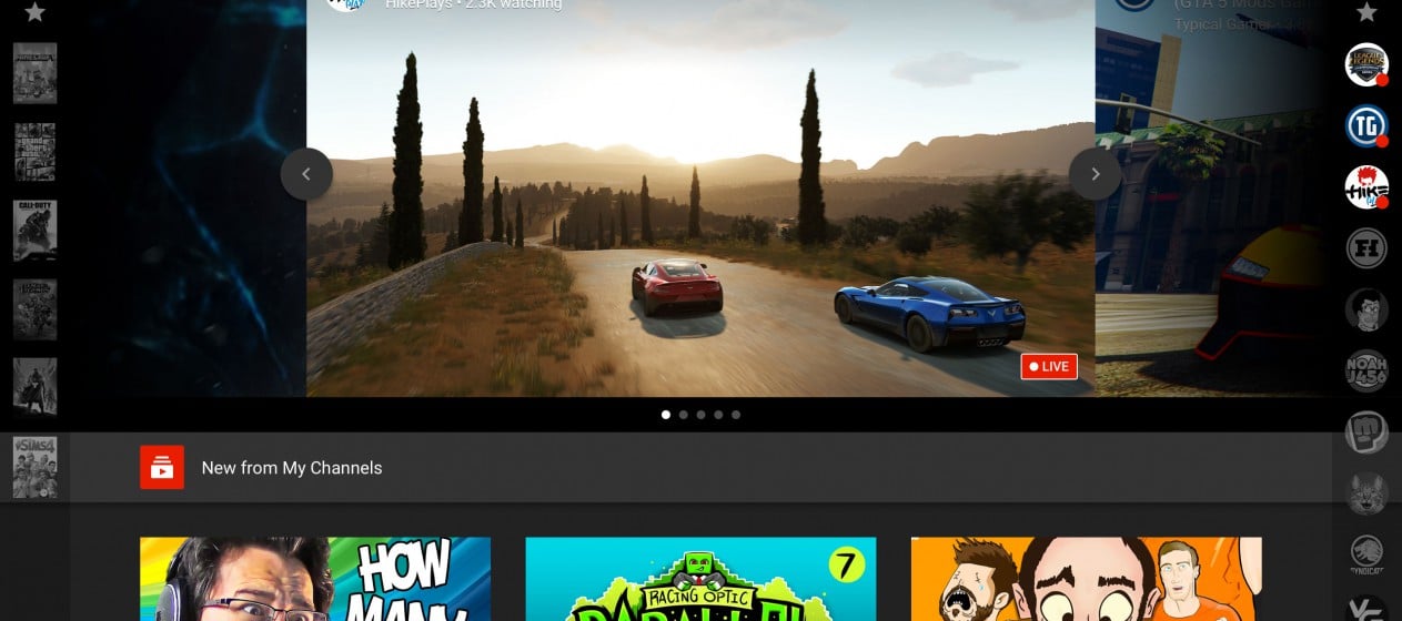 YouTube Gaming Home Feed