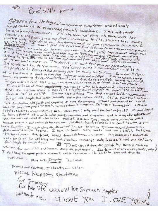 lettre suicide kurt cobain