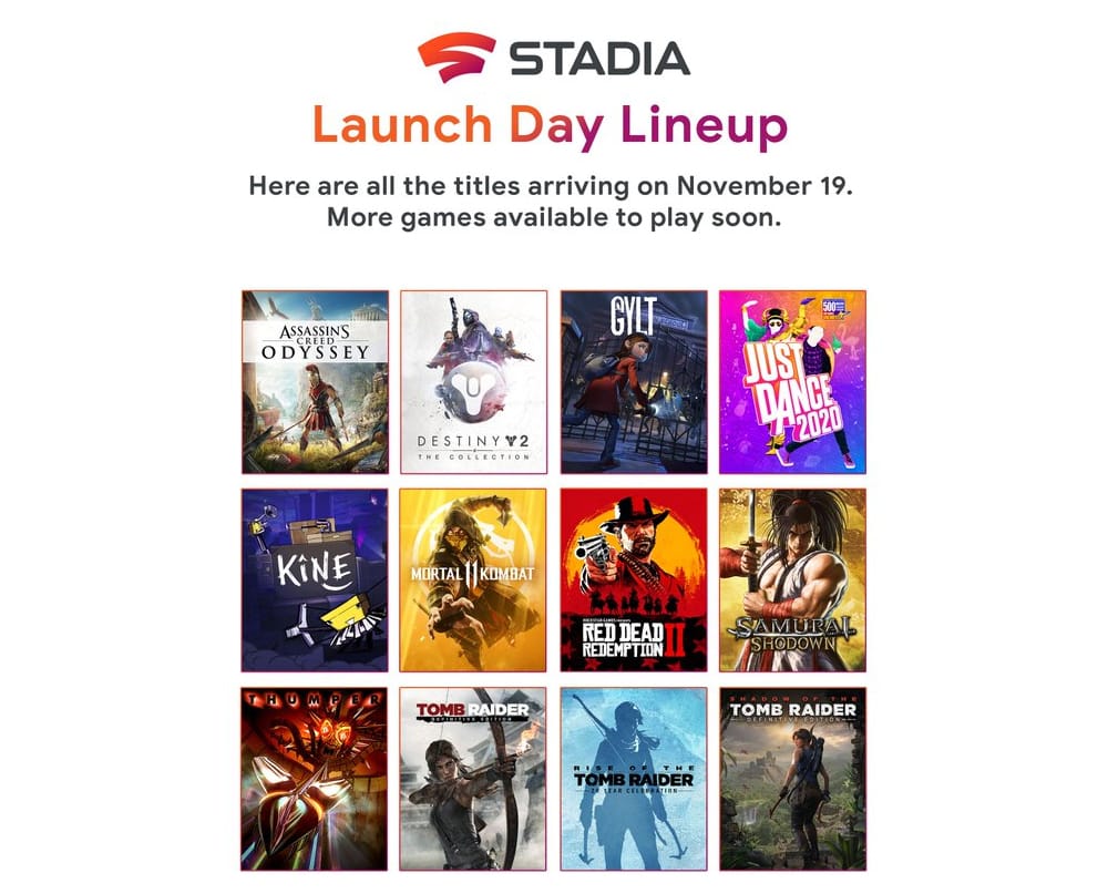 Les 12 jeux disponibles au lancement de Google Stadia le 19 novembre