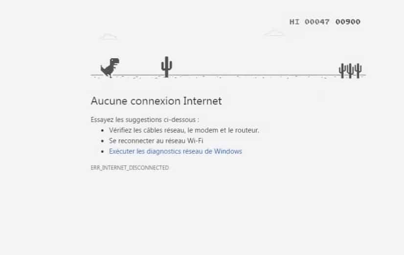 Jeu dinosaure T.Rex Google Chrome