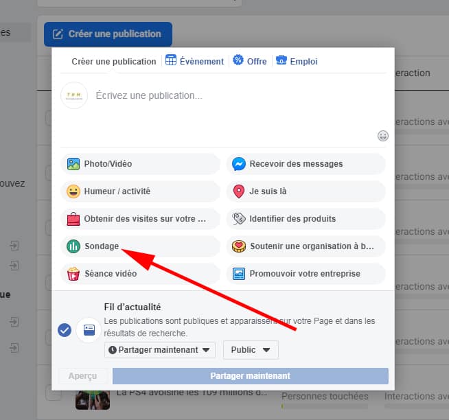 Faire sondage Facebook