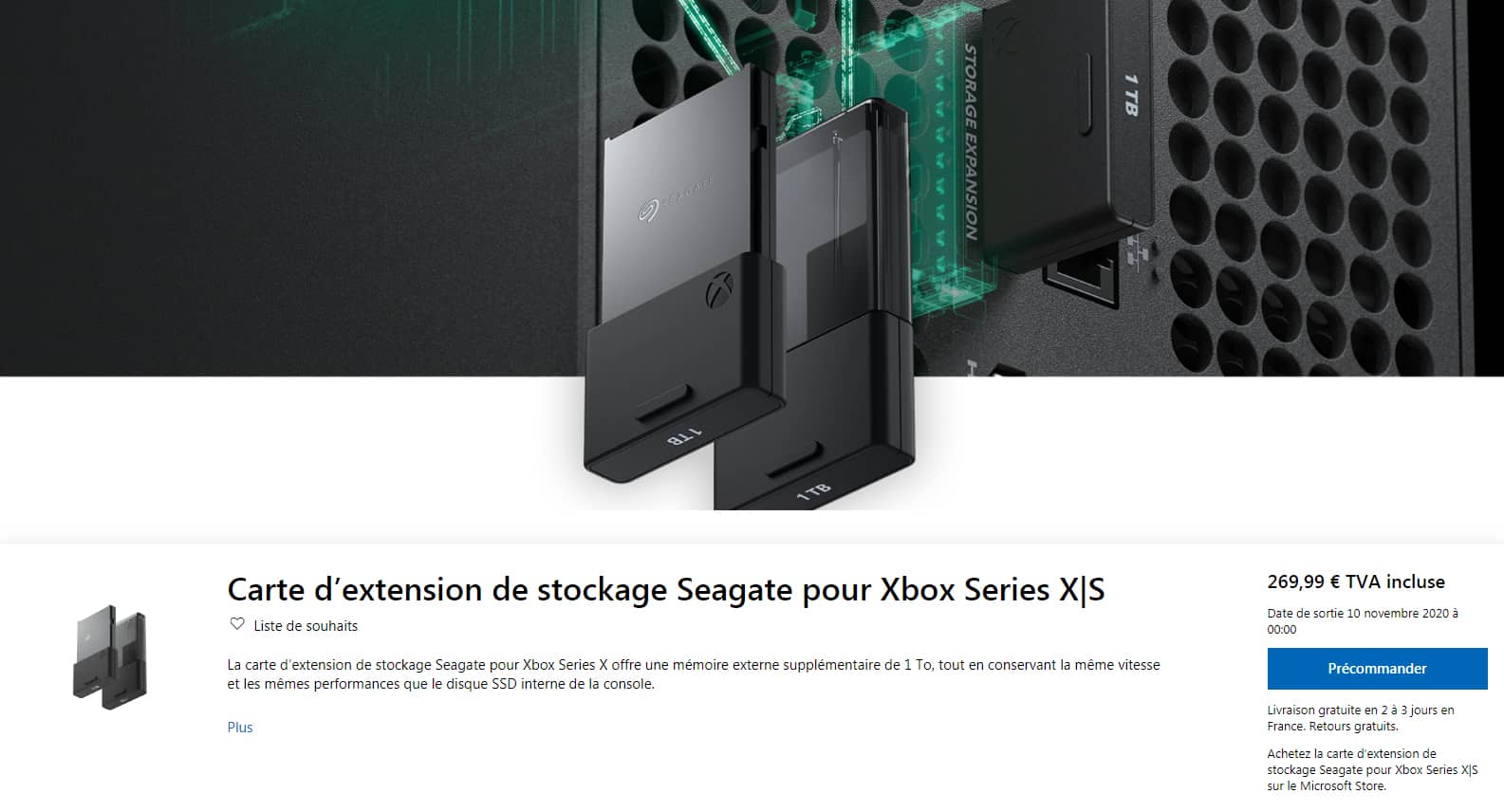 Prix France carte extension stockage Seagate Xbox Series S Series X