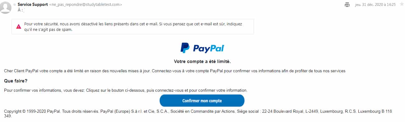Mail Arnaque PayPal