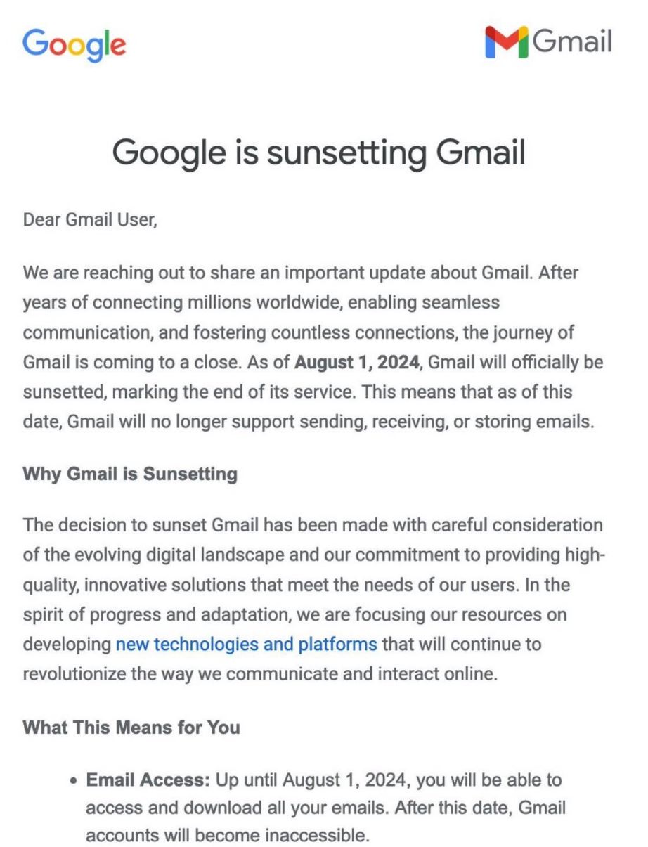 message fermeture gmail