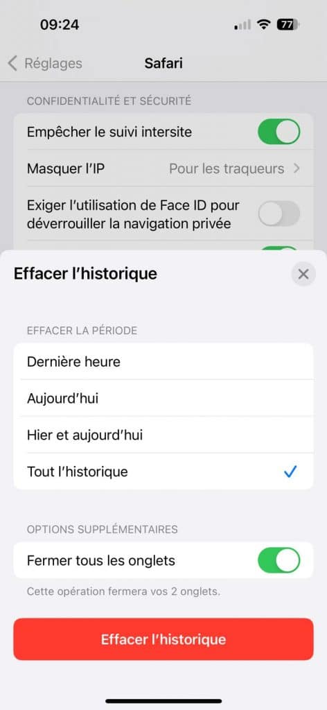 iphone supprimer cache