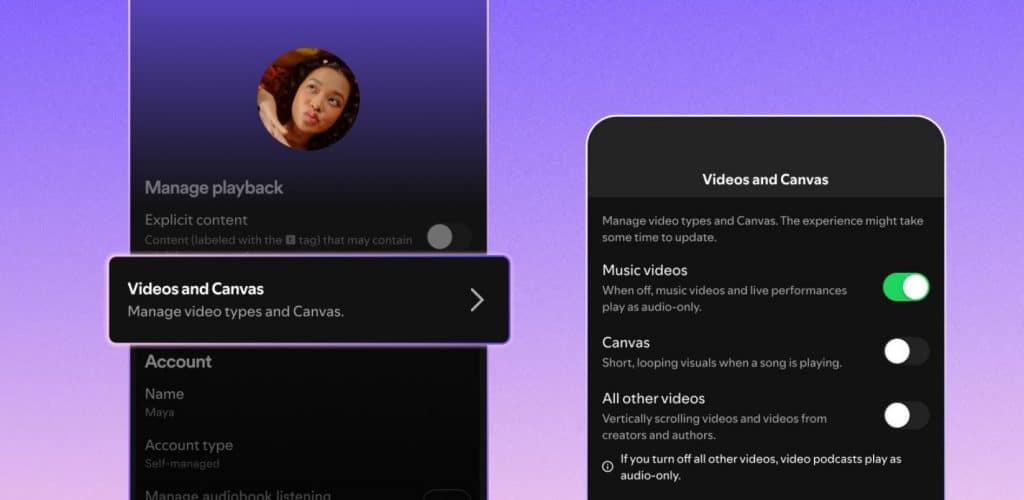 spotify desactiver video