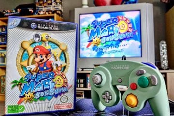 manette gamecube nintendo avec mario sunshine sur TV CRT