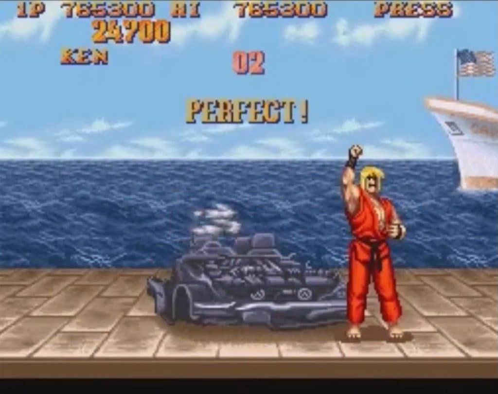 Le stage bonus de Street Fighter 2 avec la voiture et Ken