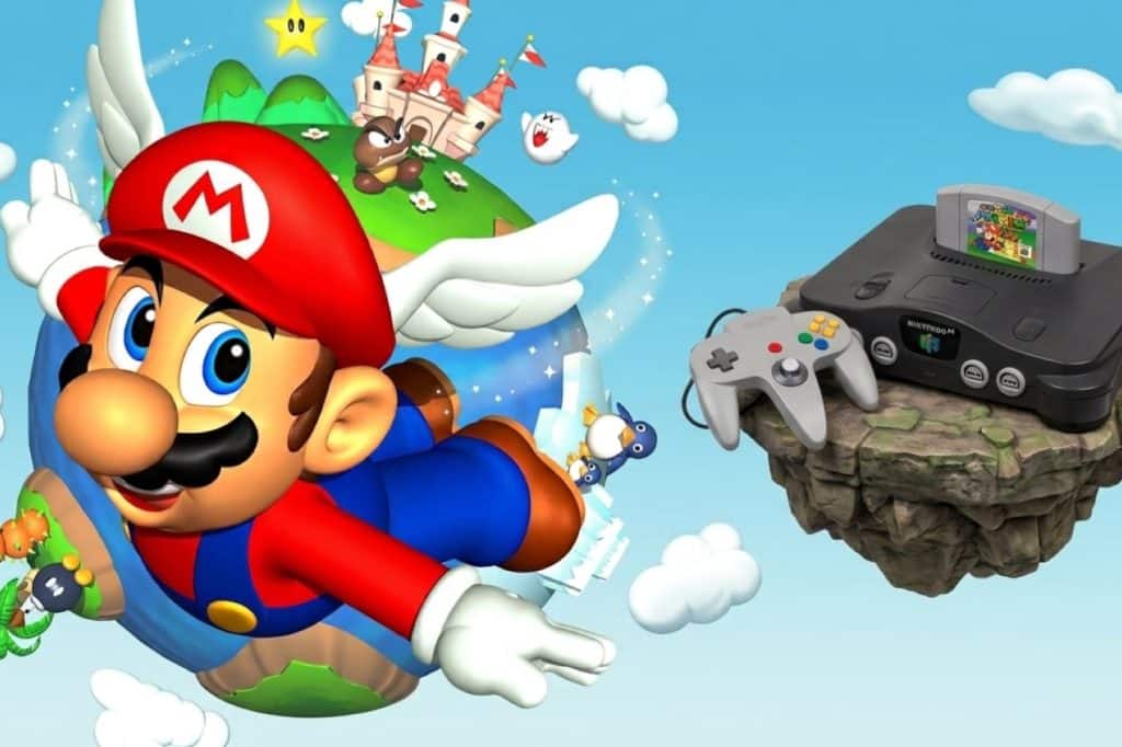 Le jeu Super Mario 64 avec une Nintendo 64 à côté